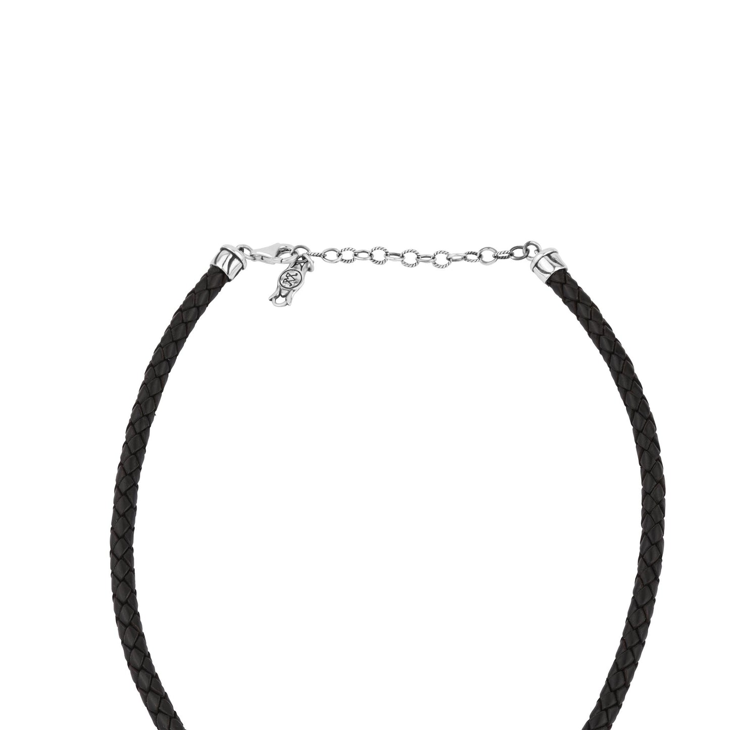  Sterling Silver Black Onyx Pear Cluster Black Leather Necklace 
