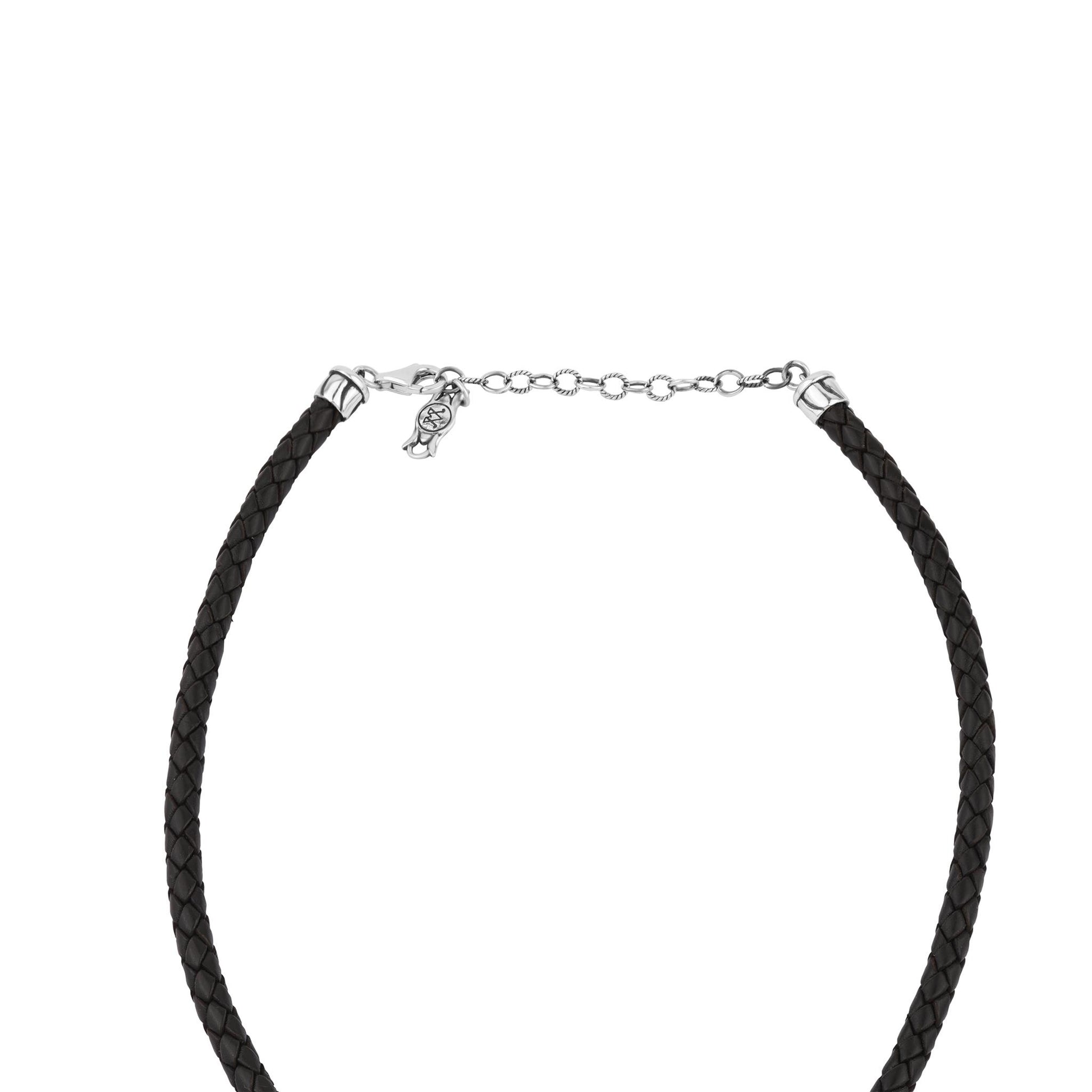  Sterling Silver Black Onyx Pear Cluster Black Leather Necklace 