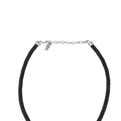  Sterling Silver Black Onyx Pear Cluster Black Leather Necklace 