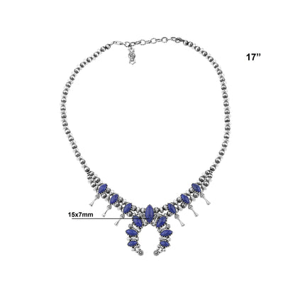 Sterling Silver Lapis Marquise-Cut Squash Blossom Necklace, 17 to 20 Inches
