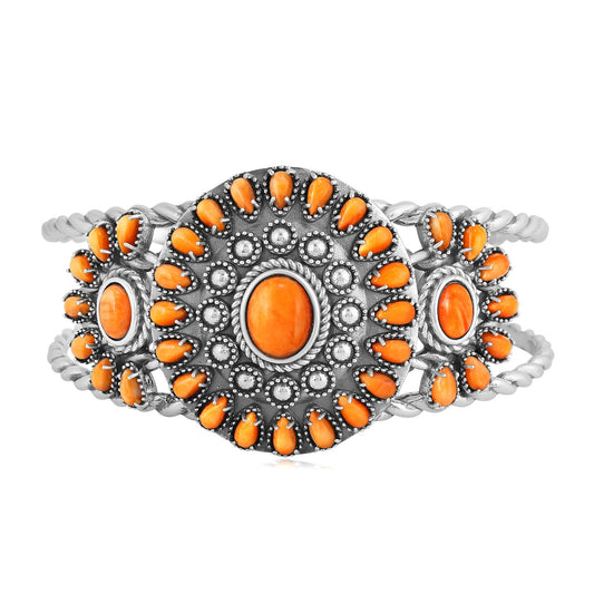 EXCLUSIVELY OURS! Sterling Silver Orange Spiny Oyster Bold Pear and Oval Cut Cuff Bracelet