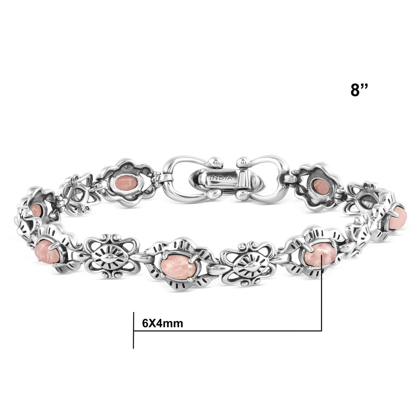 Sterling Silver Rhodochrosite Concha Link Bracelet