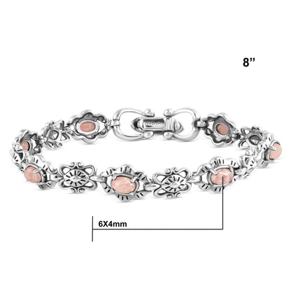 Sterling Silver Rhodochrosite Concha Link Bracelet