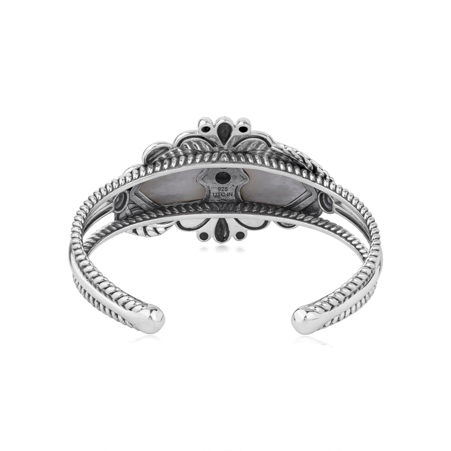 EXCLUSIVELY OURS! Sterling Silver White Mother of Pearl Double Heart Cuff Bracelet, Sizes Small to Large