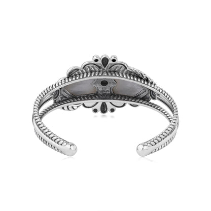 EXCLUSIVELY OURS! Sterling Silver White Mother of Pearl Double Heart Cuff Bracelet, Sizes Small to Large