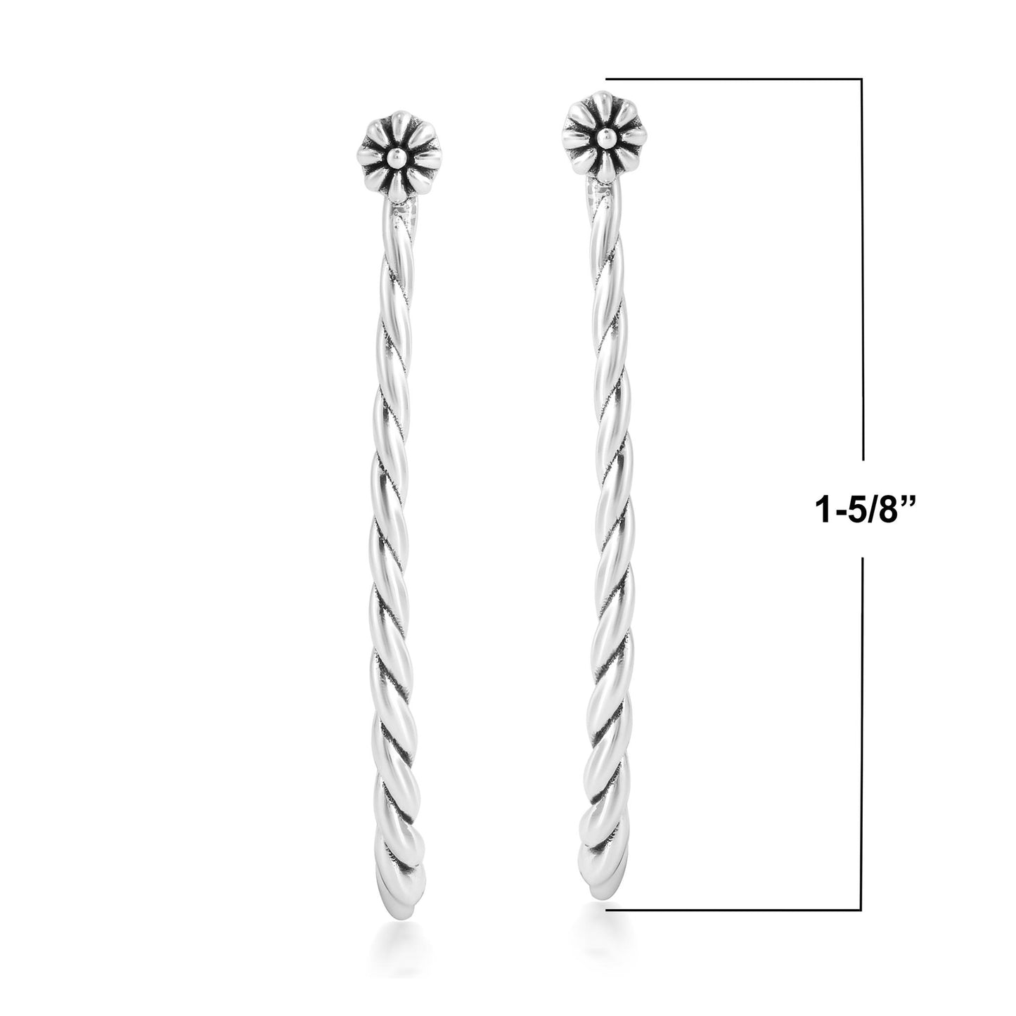 Sterling Silver Elongated Oval Rope Textured Hoop Earrings