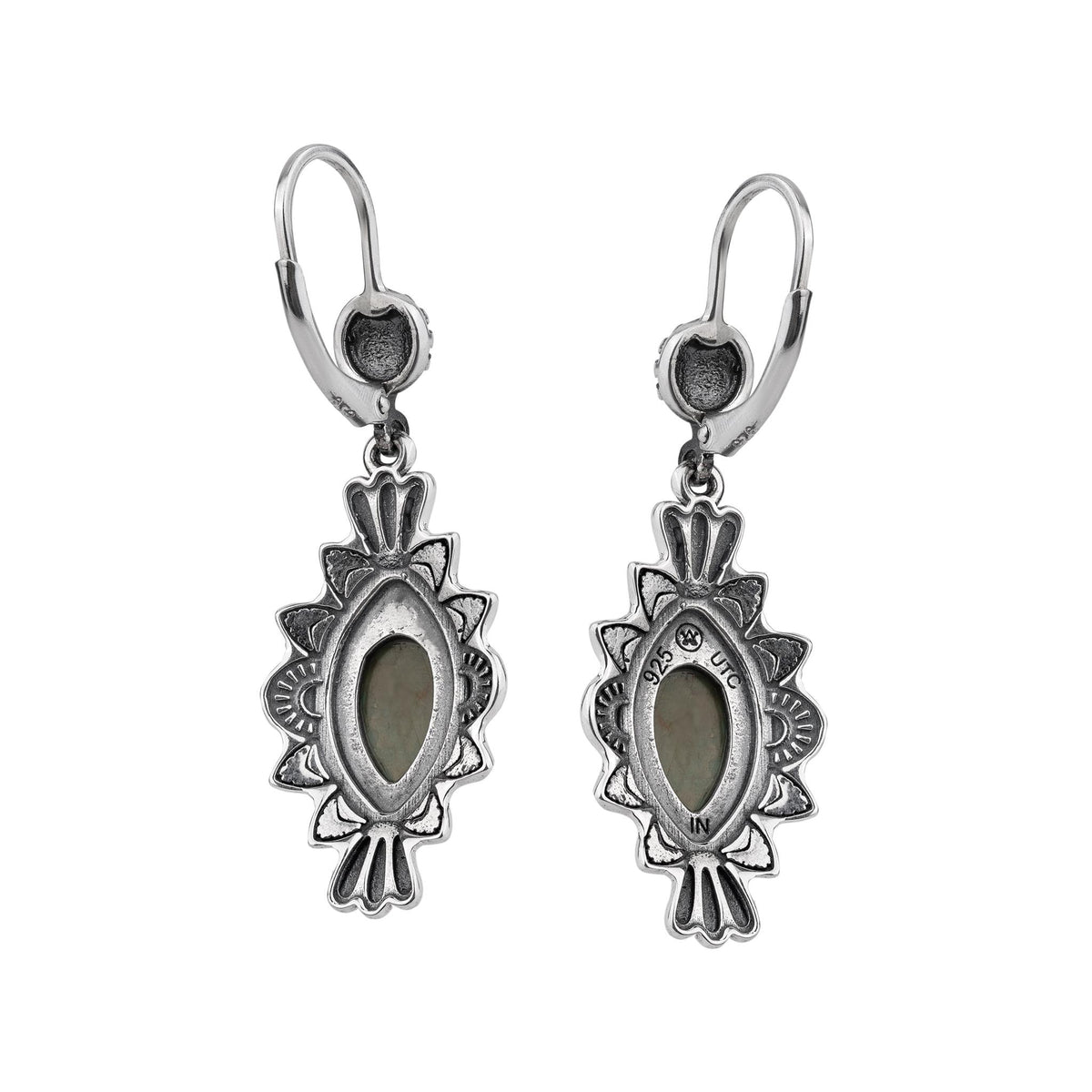 Sterling Silver Green Turquoise Marquise Cut Lever Back Earrings