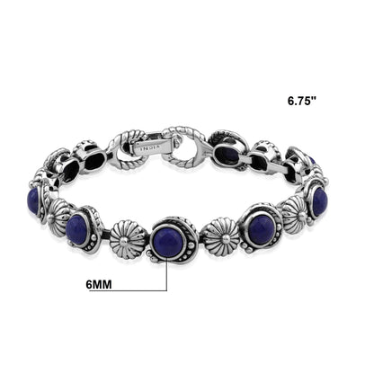 Sterling Silver Lapis Leaf and Concha Gemstone Link Bracelet, Sizes Small to Large