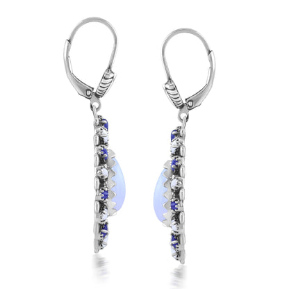 Sterling Silver Blue Lace Agate, Sodalite, and White Agate Cluster Pear Shaped Dangle Earrings
