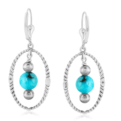 EXCLUSIVELY OURS! Sterling Silver Kingman Turquoise Rope and Bead Halo Dangle Earrings