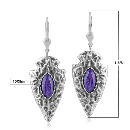 EXCLUSIVELY OURS! Sterling Silver Charoite Fritz Casuse Arrowhead Lever Back Earrings