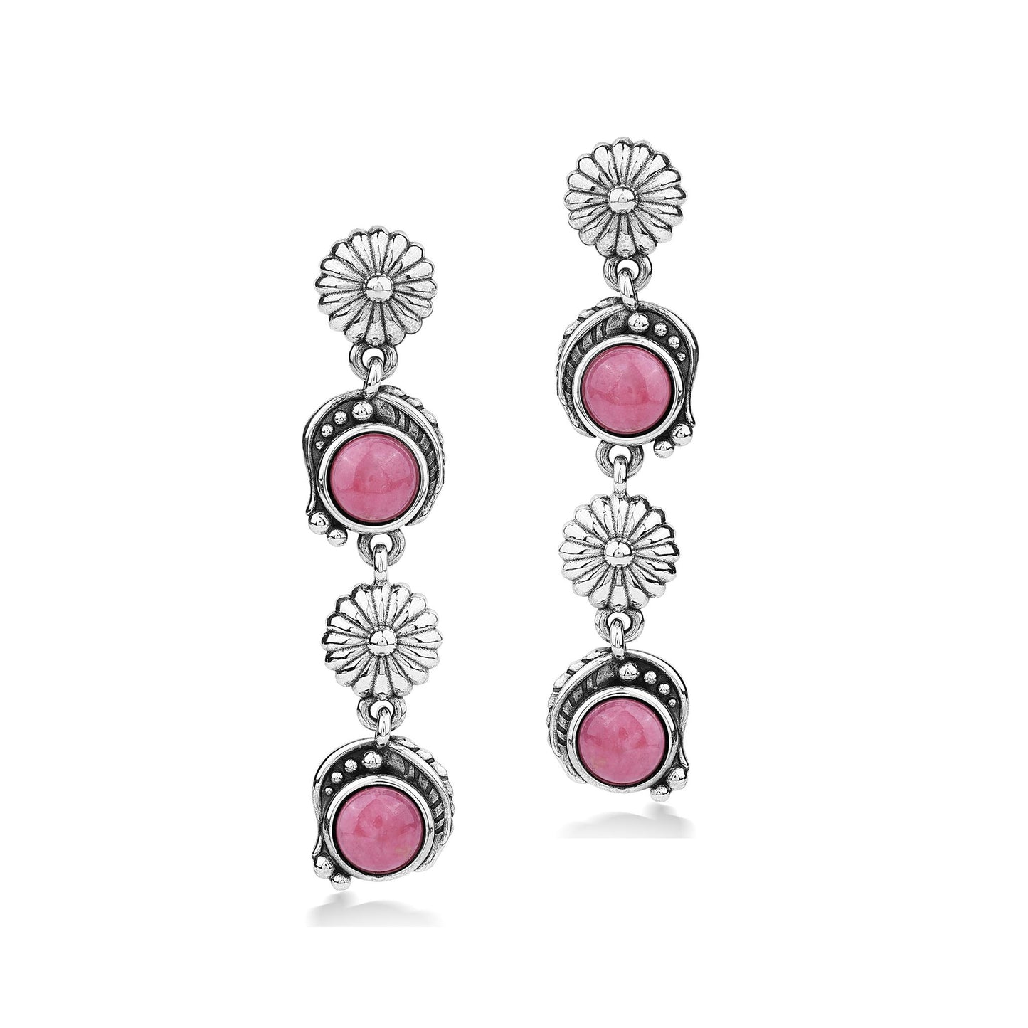 EXCLUSIVELY OURS! Sterling Silver Rhodonite Leaf and Flower Dangle Earrings