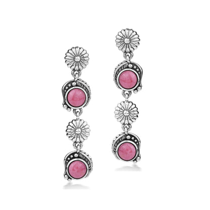EXCLUSIVELY OURS! Sterling Silver Rhodonite Leaf and Flower Dangle Earrings