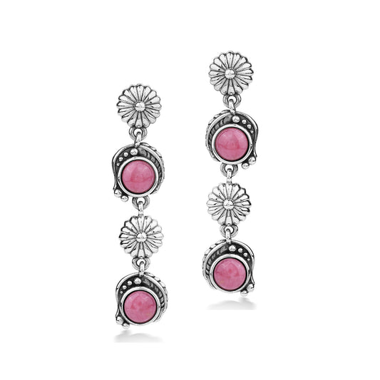 EXCLUSIVELY OURS! Sterling Silver Rhodonite Leaf and Flower Dangle Earrings