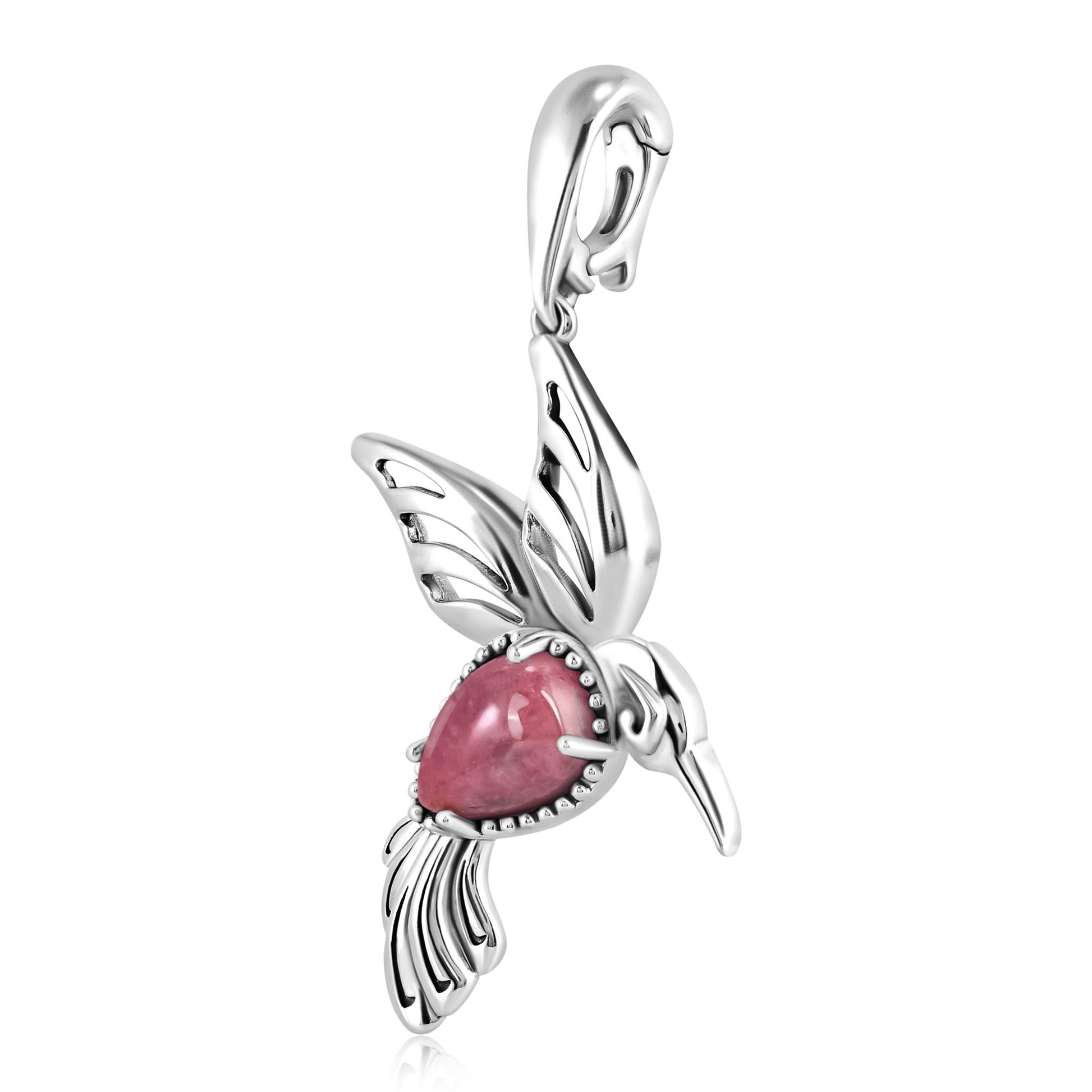 Sterling Silver Rhodonite Hummingbird Pendant Enhancer