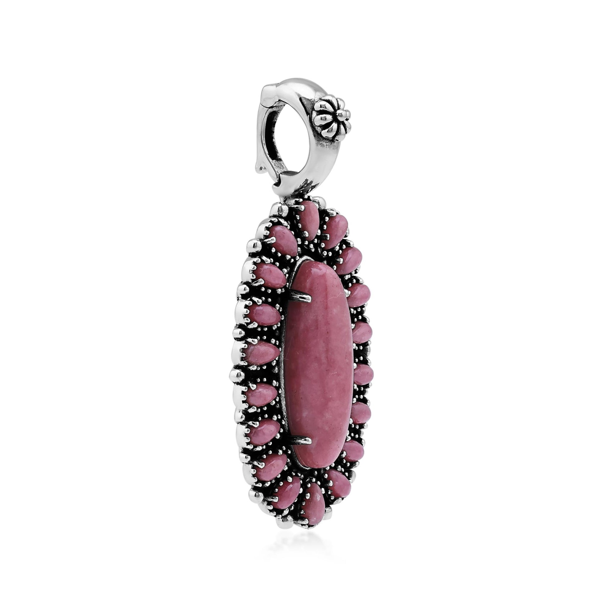  Sterling Silver Rhodonite Petit Point Gemstone Cluster Pendant Enhancer