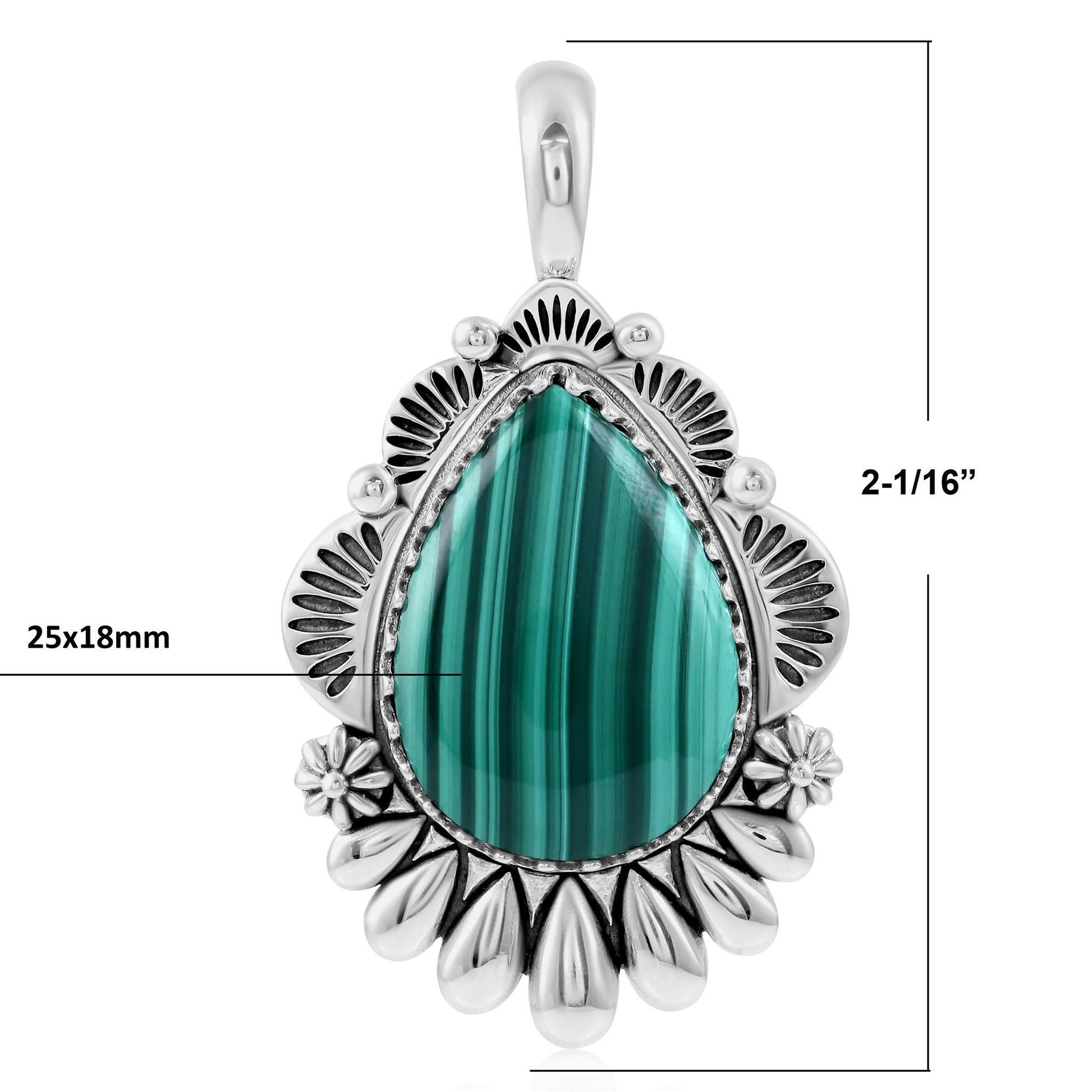 LIMITED EDITION! Sterling Silver Malachite Scalloped Pear Pendant Enhancer