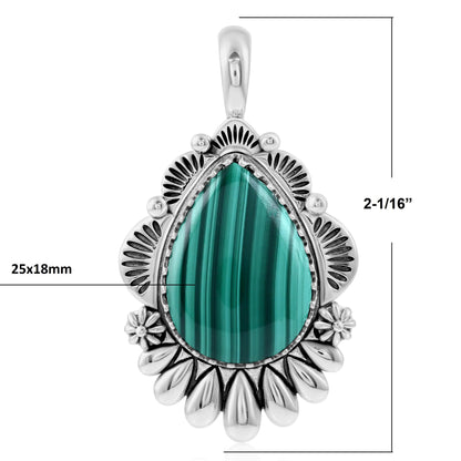 LIMITED EDITION! Sterling Silver Malachite Scalloped Pear Pendant Enhancer