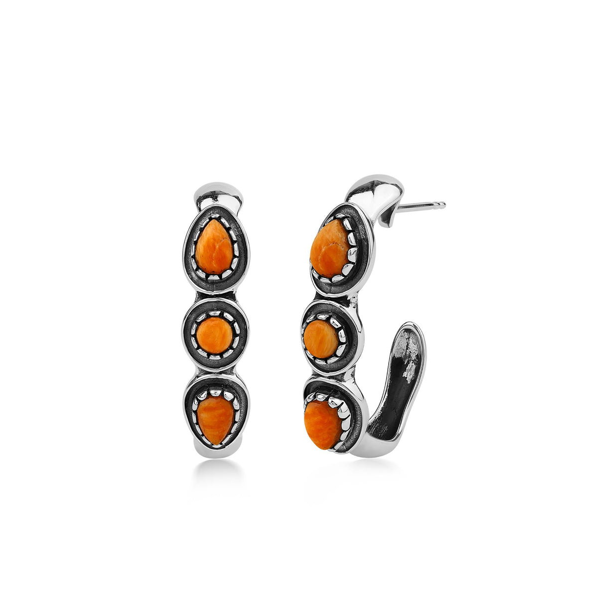 EXCLUSIVELY OURS! Sterling Silver Orange Spiny Oyster Pear and Round Cut Hoop Earrings
