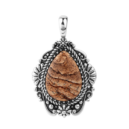 Sterling Silver Picture Jasper Oval Gemstone Concha Pendant Enhancer 