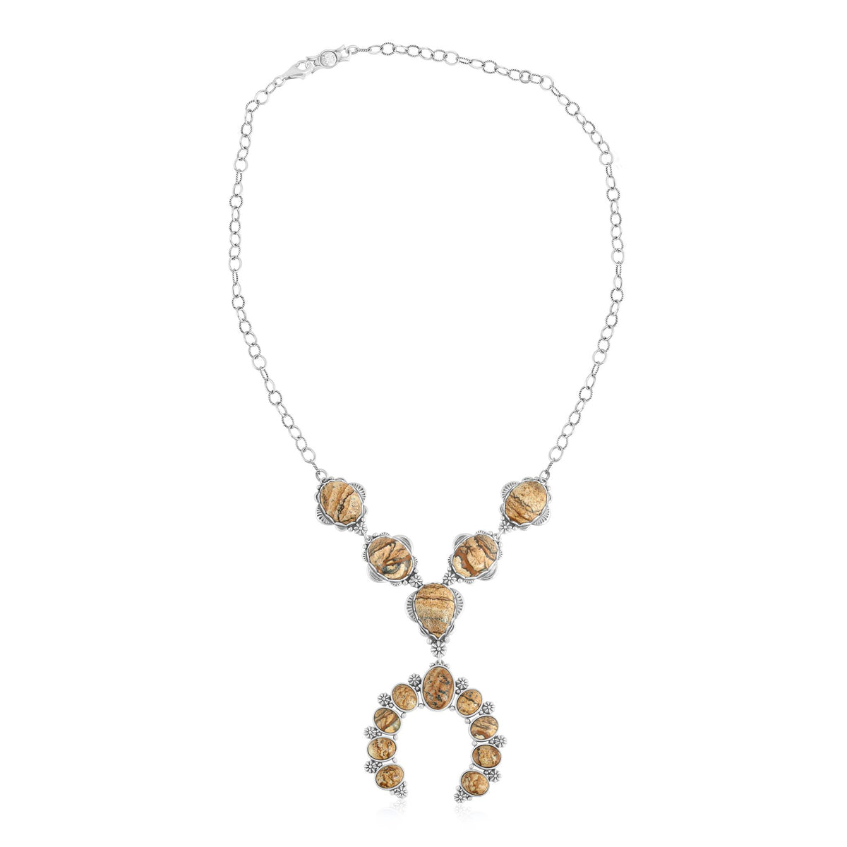 Sterling Silver Picture Jasper V-Shaped Naja Necklace