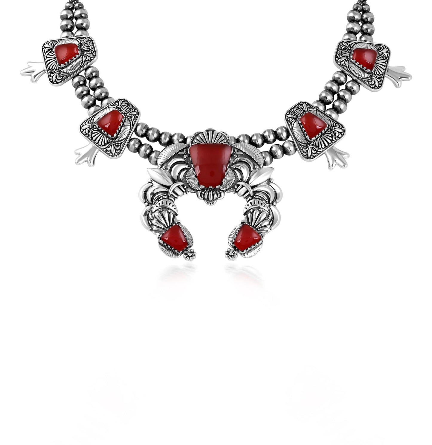 LIMITED EDITION! Sterling Silver Red Onyx Trapezoid Squash Blossom Necklace