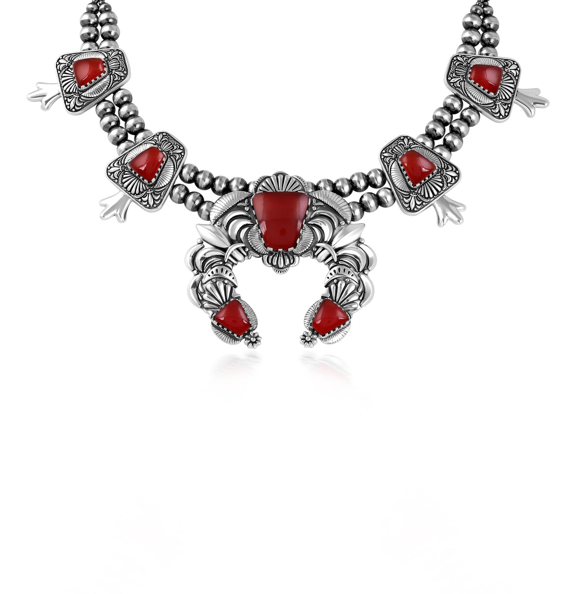 LIMITED EDITION! Sterling Silver Red Onyx Trapezoid Squash Blossom Necklace