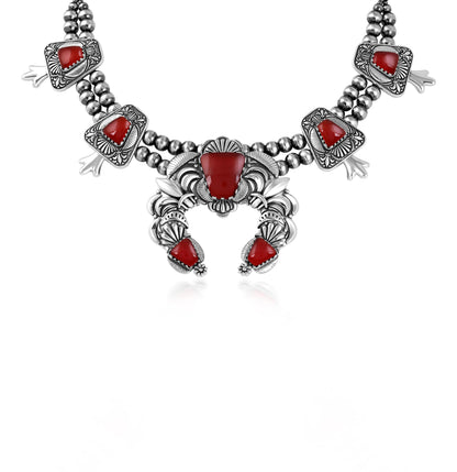 LIMITED EDITION! Sterling Silver Red Onyx Trapezoid Squash Blossom Necklace