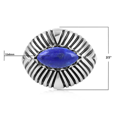 Sterling Silver Lapis Marquise Gemstone Ribbed Ring