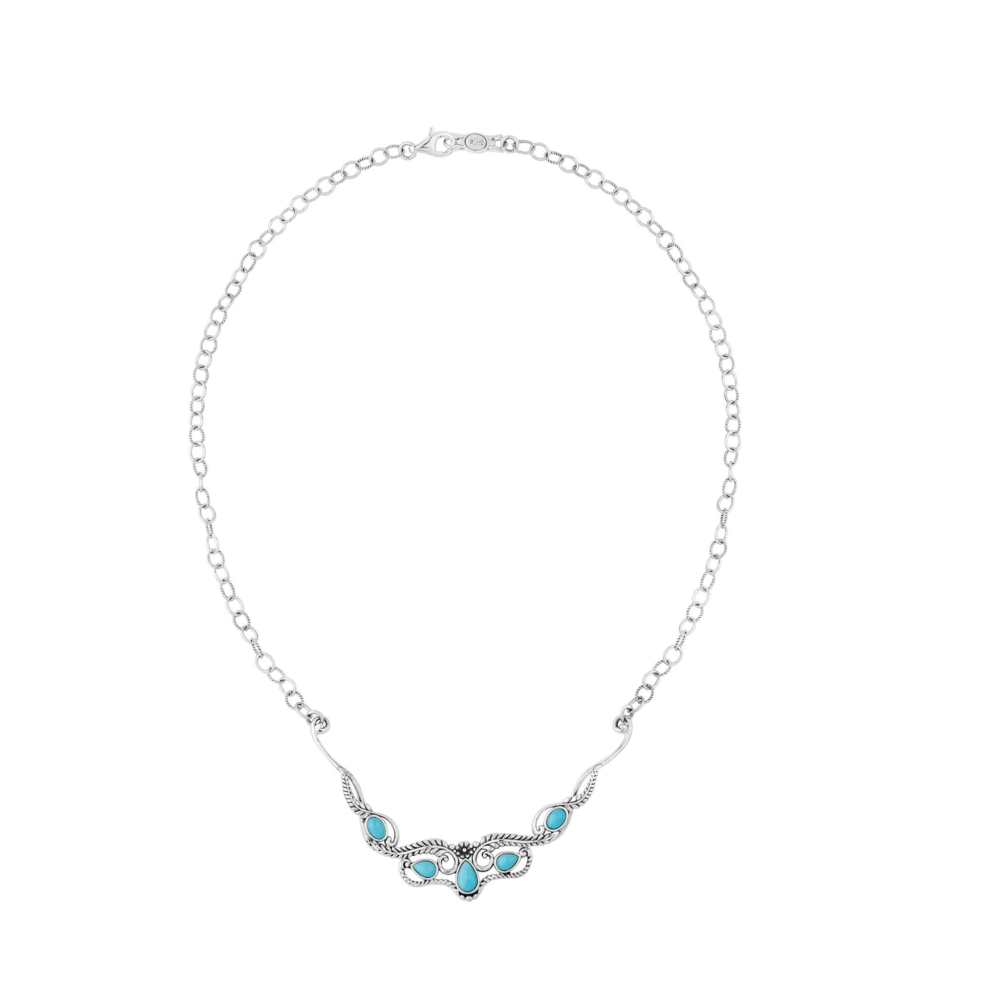 Sterling Silver Kingman Turquoise Feather Statement Necklace