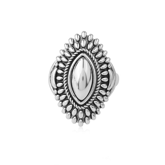 Sterling Silver Marquise Rope and Bead Ring