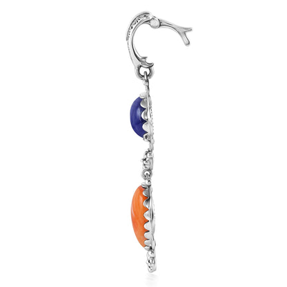 Sterling Silver Pear and Oval Lapis and Orange Spiny Oyster Linear Pendant Enhancer 