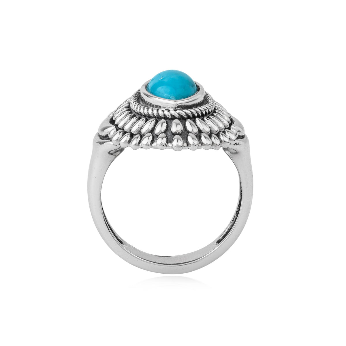 Sterling Silver Kingman Turquoise Marquise Rope and Bead Ring