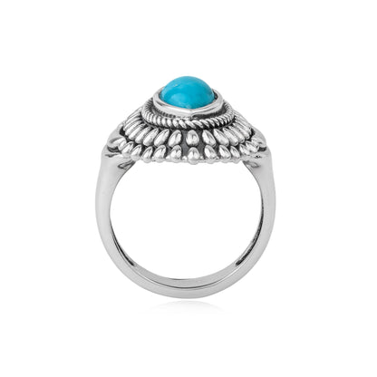 Sterling Silver Kingman Turquoise Marquise Rope and Bead Ring