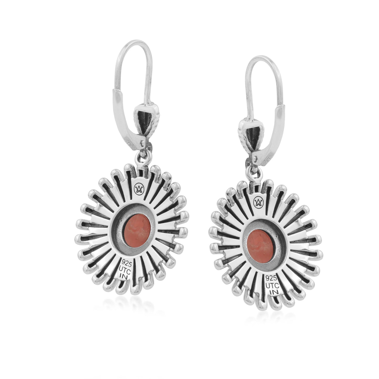  Sterling Silver Rhodochrosite Concha Ray Earrings