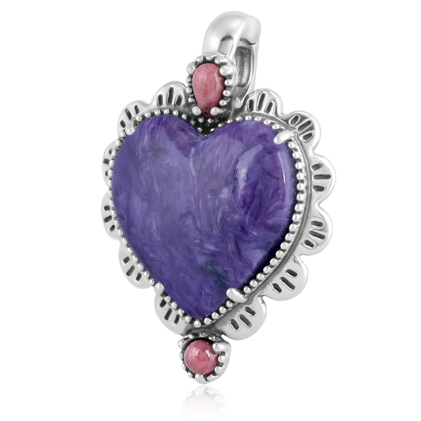 EXCLUSIVELY OURS! Sterling Silver Charoite and Rhodonite Heart Pendant Enhancer