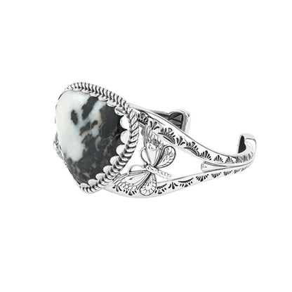EXCLUSIVELY OURS! Sterling Silver White Buffalo Gemstone Butterfly Cuff Bracelet