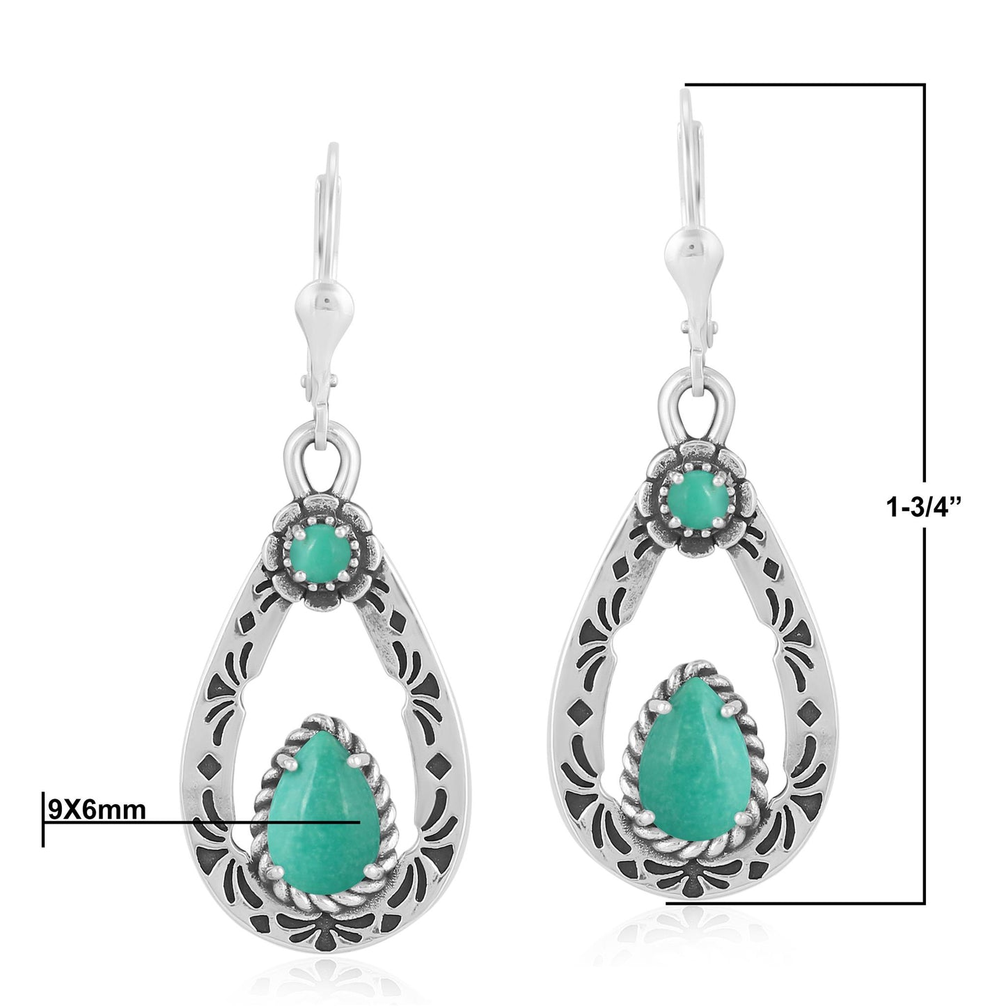Sterling Silver Green Turquoise Teardrop Dangle Earrings