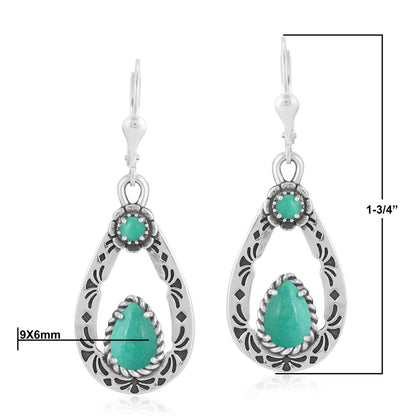Sterling Silver Green Turquoise Teardrop Dangle Earrings