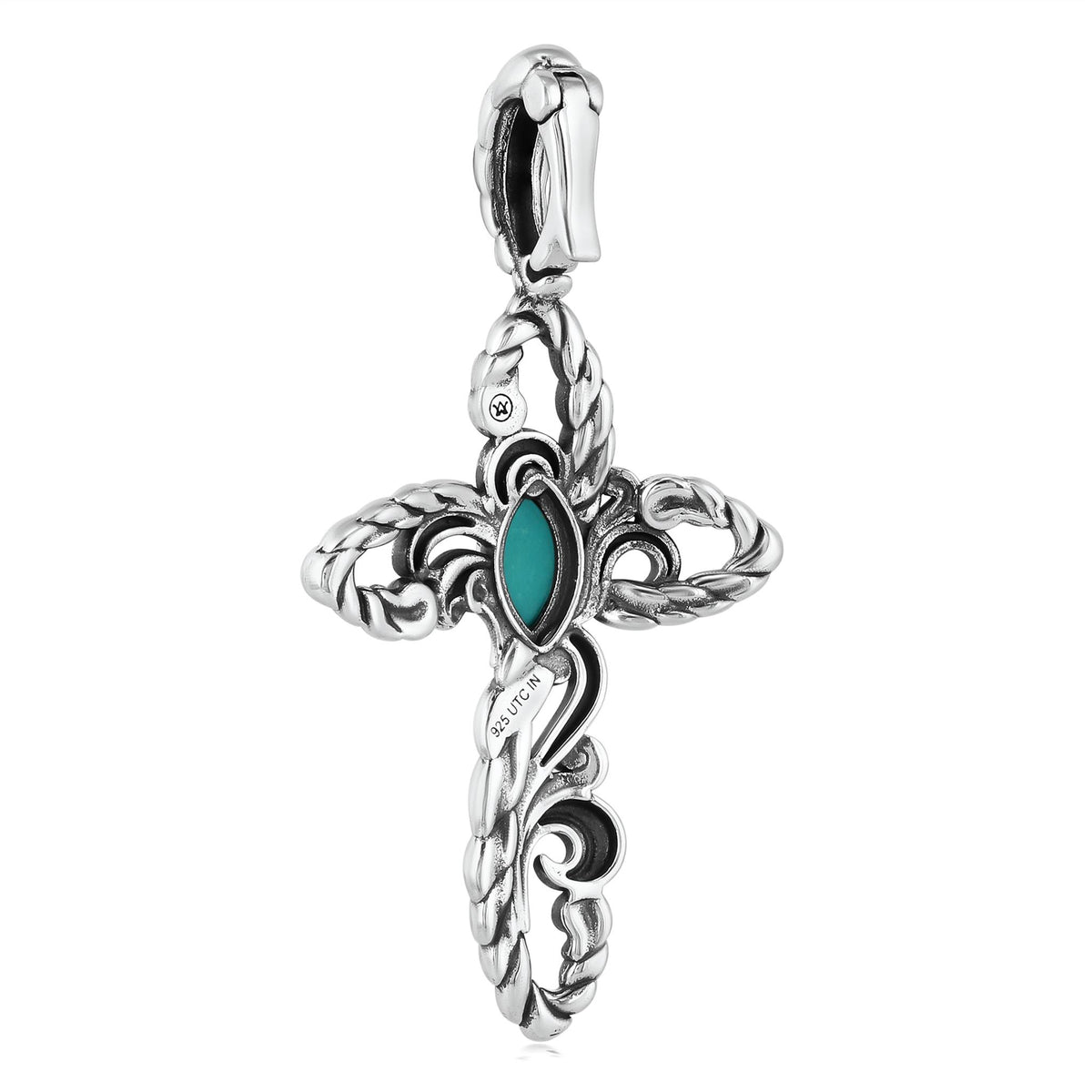 Sterling Silver Green Turquoise Rope Cross Pendant Enhancer