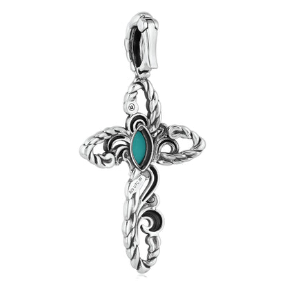 Sterling Silver Green Turquoise Rope Cross Pendant Enhancer