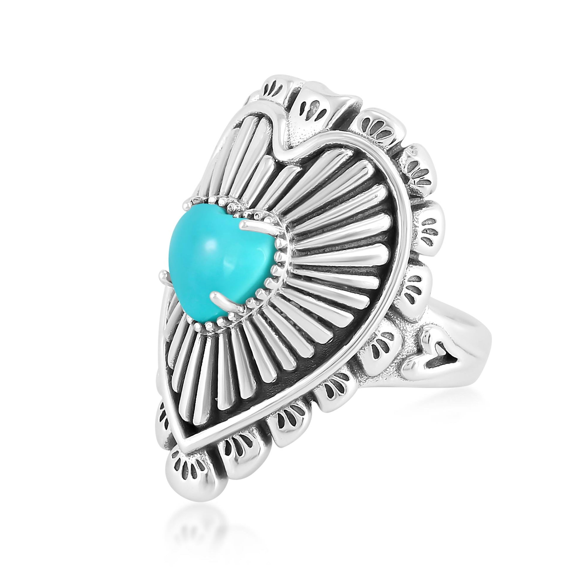 Sterling Silver Sleeping Beauty Turquoise Bold Heart Ring, Sizes 5 to 10