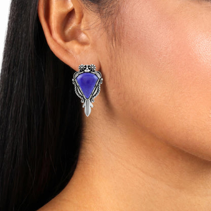 Sterling Silver Lapis Pear Gemstone Squash Blossom Earrings 