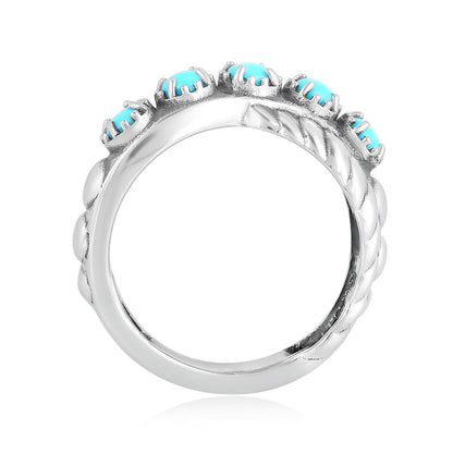 Sterling Silver Sleeping Beauty Turquoise Twist Band Ring