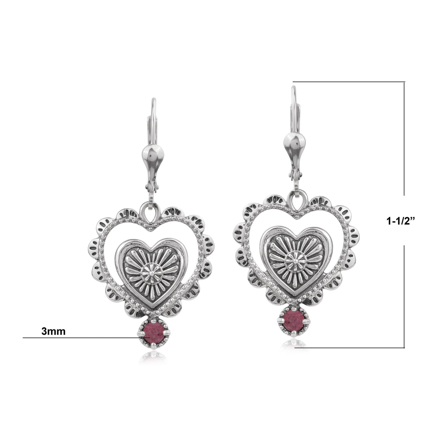 EXCLUSIVELY OURS! Sterling Silver Rhodonite Concha Heart Lever Back Earrings