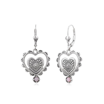 EXCLUSIVELY OURS! Sterling Silver Pink Opal Concha Heart Lever Back Earrings