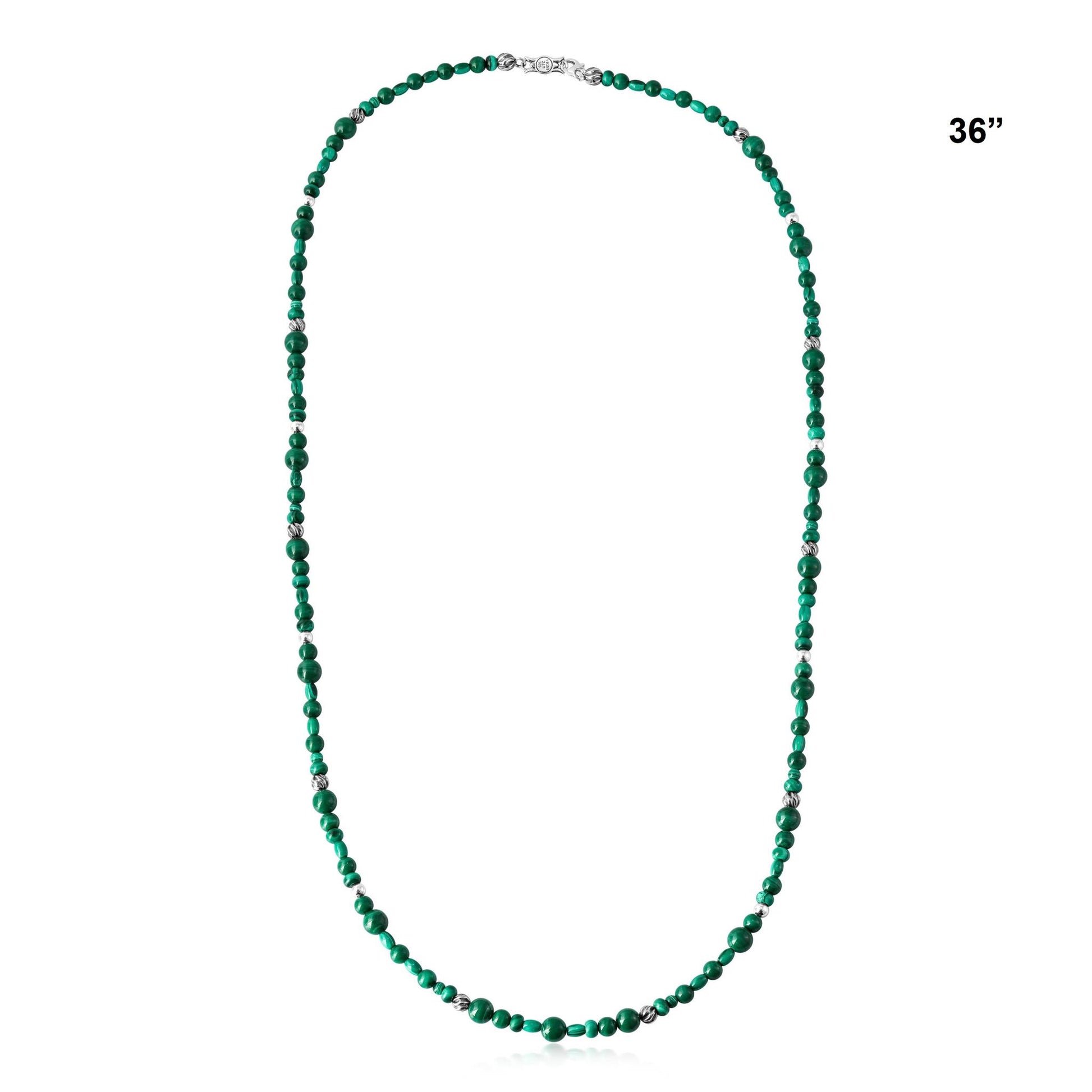 EXCLUSIVELY OURS! Sterling Silver Malachite Beaded Necklace, 36 Inches