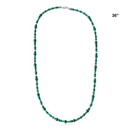 EXCLUSIVELY OURS! Sterling Silver Malachite Beaded Necklace, 36 Inches