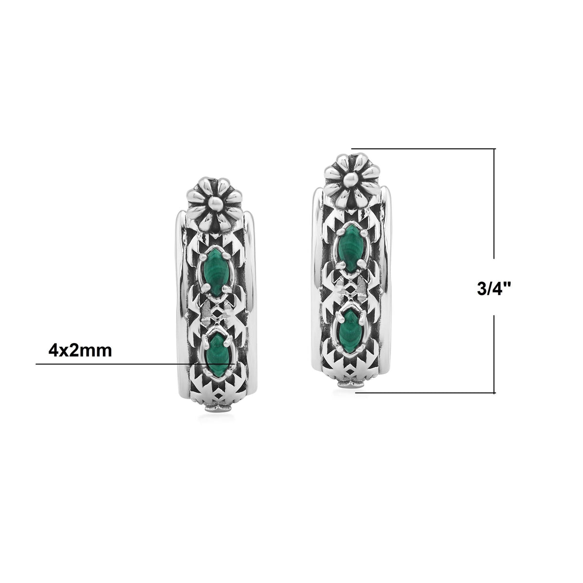 EXCLUSIVELY OURS! Sterling Silver Malachite Marquise Cut Concha Hoop Earrings