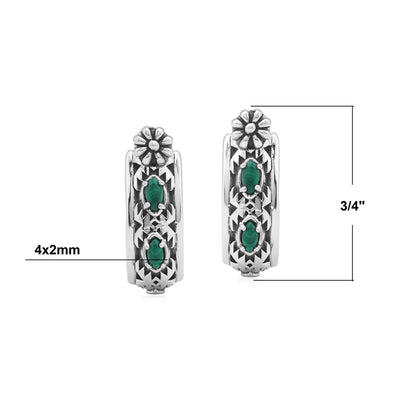 EXCLUSIVELY OURS! Sterling Silver Malachite Marquise Cut Concha Hoop Earrings